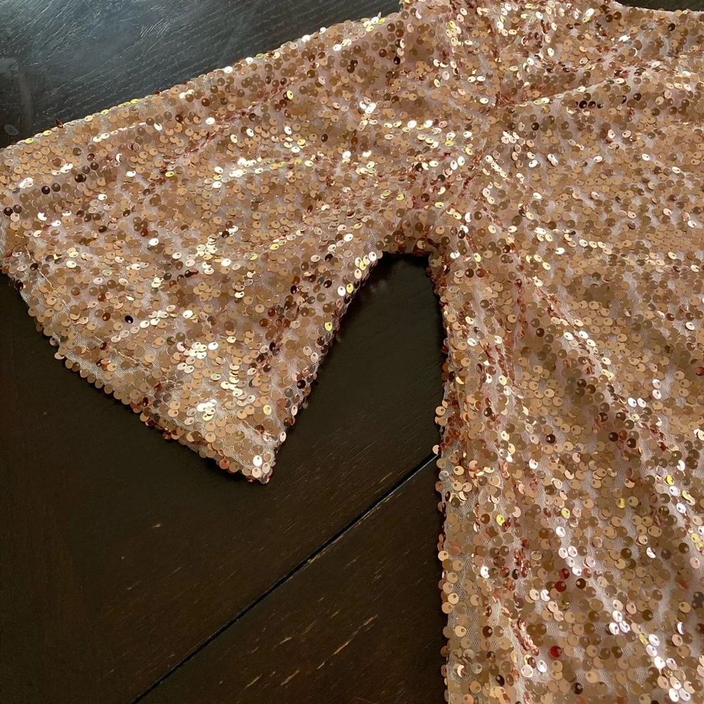 Rose Gold Sequin Women's Blouse - Sparkle Boatneck Top